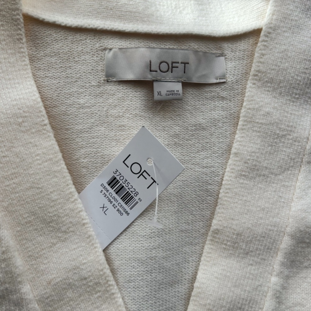 NWT LOFT XL White Navy Striped V-neck Women’s Cardigan Buttons Front Pockets - Picture 5 of 7